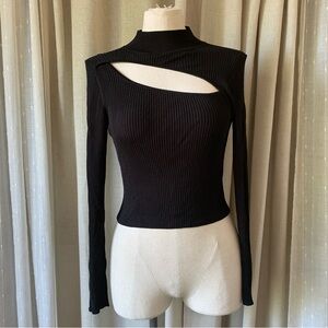 BABATON BLACK LONG SLEEVE CUT OUT MOCK NECK TOP M